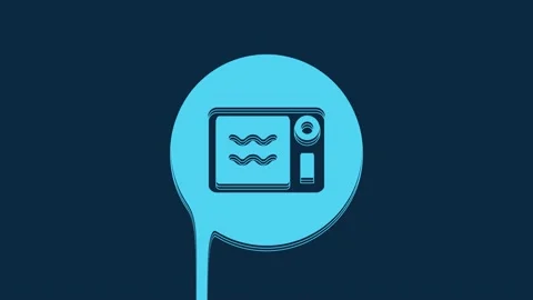 Blue Microwave oven icon isolated on blue background. Home appliances icon. Can Stock Footage 235900158