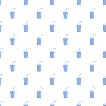 Blue milkshake takeout cup seamless pattern background Stock Illustration