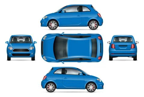 Blue mini car vector template side, front, back, top view Stock Illustration