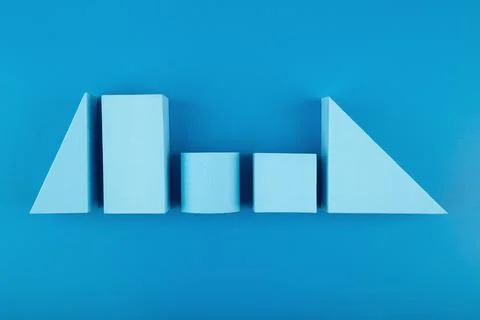 Blue minimal abstract composition with geometric shapes in a row against blue Stock Illustration