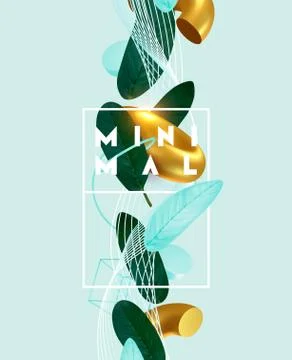 Blue minimal background with realistic 3d elements Stock Illustration