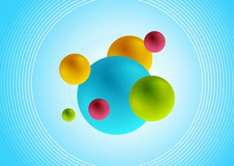 Blue minimal linear circles and colorful spheres abstract background Stock Illustration