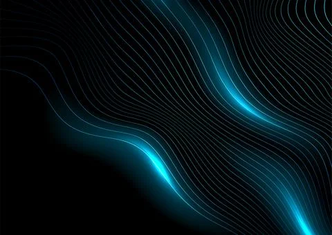 Blue minimal wavy refracted lines abstract futuristic glowing background Stock Illustration