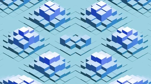 Blue Minimalist Isometric Cubes Abstract Background Loop 库存影片 344841026