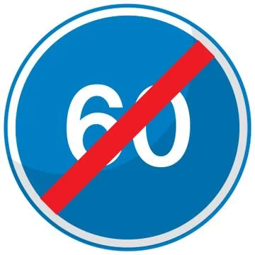 Blue minimum speed limit 60 road sign isolated on white background Illustrazione stock