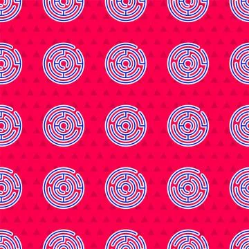 Blue Minotaur maze or labyrinth icon isolated seamless pattern on red background イラスト素材