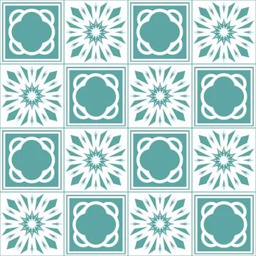 Blue mint Azulejo design for ceramic tile and wall design, traditional spanis Ilustración de archivo
