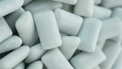 Blue Mint chewing gum close up, rotation. Vertical video Stock Footage 238351574