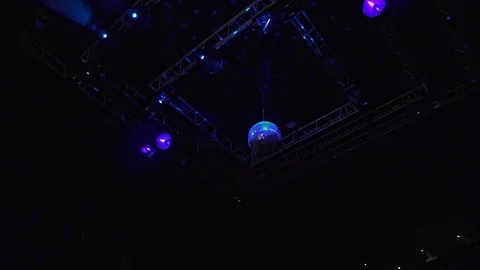 Blue Mirror Disco Ball On The Dance Floor Stock-Footage 120009804