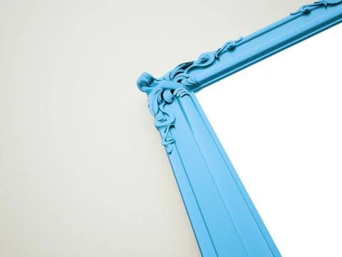Blue mirror frame vintage concept rendered Stock Illustration