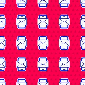 Blue Mobile and envelope, new message, mail icon isolated seamless pattern on Stock Illustration