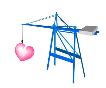 A Blue Mobile Crane with A Big Broken Heart Stock Illustration