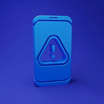 Blue Mobile phone with exclamation mark icon isolated on blue background. A.. Stock Illustration