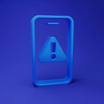 Blue Mobile phone with exclamation mark icon isolated on blue background. A.. Stock Illustration