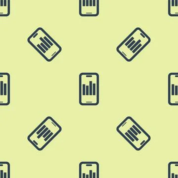 Blue Mobile phone with graph chart icon isolated seamless pattern on yellow 스톡 일러스트