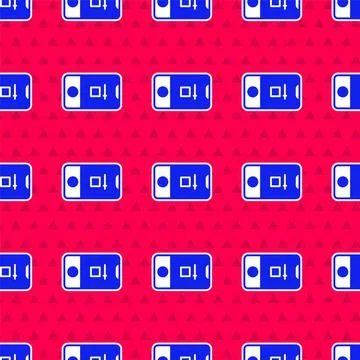 Blue Mobile phone with record frame camera icon isolated seamless pattern on red Stock Illustration