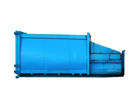 Blue mobile press container with integrated hydraulic compactor used for heav Stock Photos
