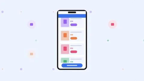 Blue Mobile Shopping App Store Purchase Flat Design Loop 库存影片 342604681