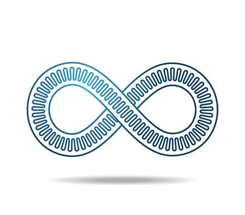 Blue mobius loop made of three lines, one undulating. Infinity symbol 8 eight Stock Illustration