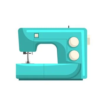 Blue modern electronic sewing machine, dressmakers equipment vector Illustration Illustrazione stock