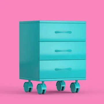 Blue Modern Room Bedside Table with Wheels in Duotone Style. 3d Rendering Stock Illustration