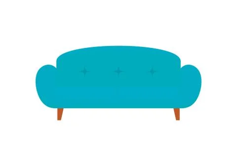 Blue modern sofa icon in flat style Stock Illustration