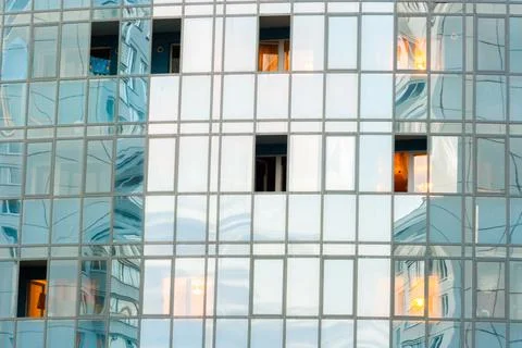 Blue modern ventilated facade with windows. Fragment of a new elite residenti Stock Photos