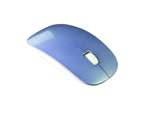 Blue modern wireless computer mouse on white background Stock Photos