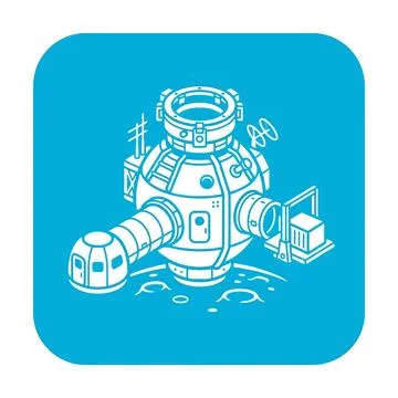 Blue modular space station icon illustrating orbital habitat cargo docking .. Stock Illustration