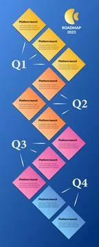 Blue modular vertical quarterly geometric roadmap with colorful rhombuses. Stock-Illustration