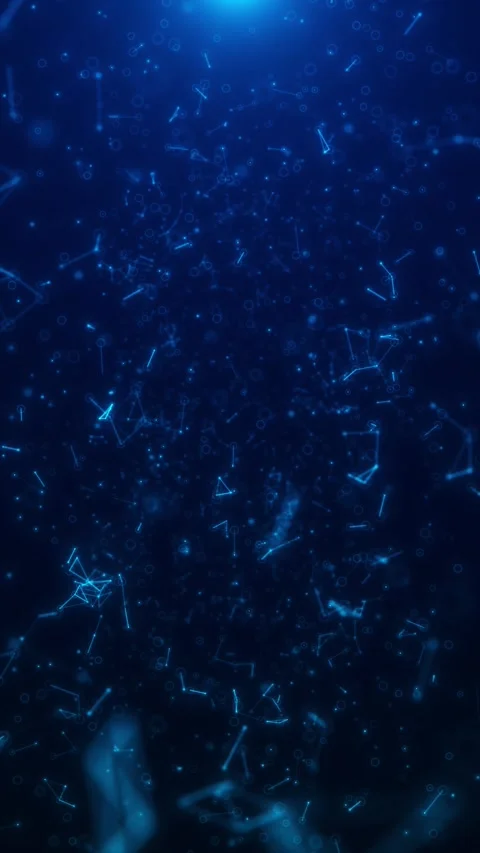 Blue molecular network particle glowing connected nodes, polygon links, bokeh bl Stock Footage 340571269