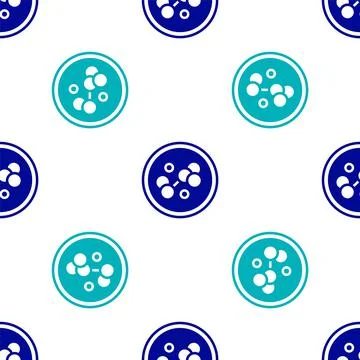 Blue Molecule icon isolated seamless pattern on white background. Structure o イラスト素材