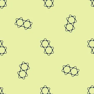 Blue Molecule icon isolated seamless pattern on yellow background. Structure of Stock Illustration