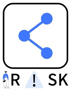 Blue molecule structure above a triangle warning sign with RISK text. Ideal f Stock Illustration