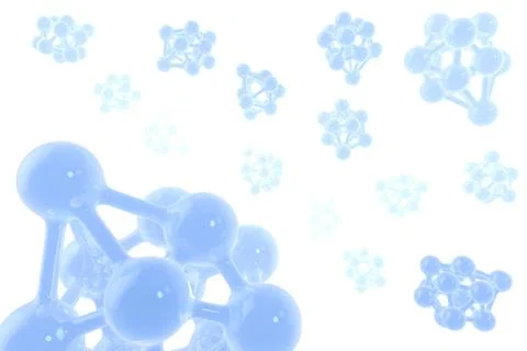 Blue molecules flying in the space solated on white background. Abstract medical Stock Illustration