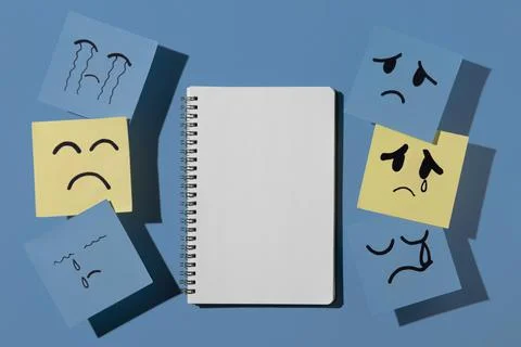Blue monday with sticky notes notebook. High quality photo Stock Photos