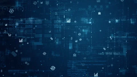 Blue money icon and data matrix simulation digital grid line Stock Footage 245446352