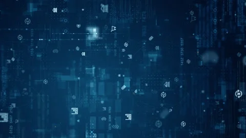 Blue money icon and data matrix simulation digital grid line Video stock 245446595