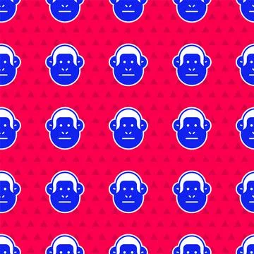 Blue Monkey icon isolated seamless pattern on red background. Animal symbol Illustrazione stock