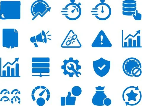 Blue Monochromatic Vector Icon Set for Business Strategy and Digital Techno.. Illustrazione stock