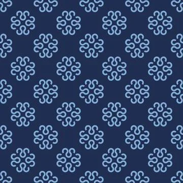 Blue monochrome boho floral pattern Stock Illustration