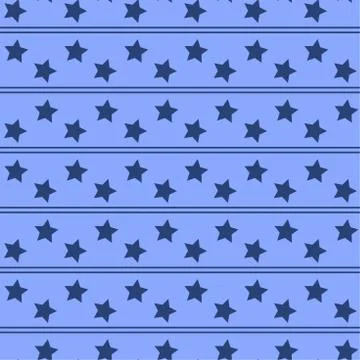 Blue monochrome geometric abstract pattern with ribbons and stars. American star Stock Illustration