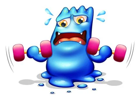 A blue monster exercising Stock Illustration