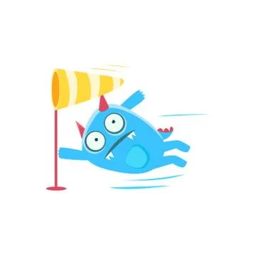 Blue Monster With Horns And Spiky Tail Blown By The Wind Ilustração Stock