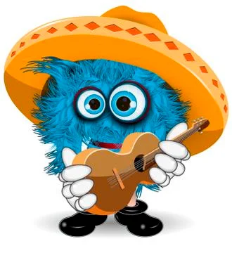 Blue Monster in Sombrero Stock Illustration