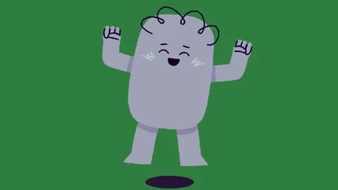 A blue monster standing in front of green background and screen with cartoon Stock Footage 336890351