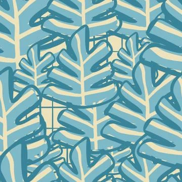 Blue monstera leaf seamless pattern. Exotic plant leaves on yellow background Stock Illustration