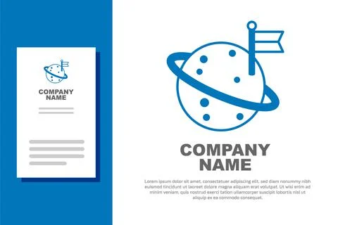 Blue Moon with flag icon isolated on white background. Logo design template Ilustração Stock
