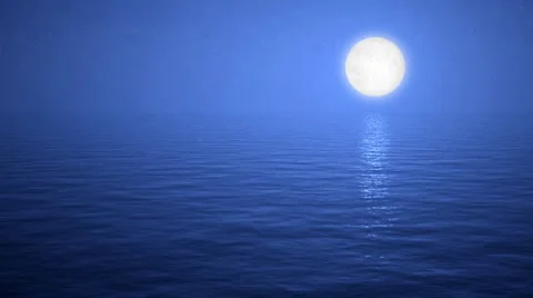 Blue Moon Ocean Calm.  Loop Stock Footage 8658050