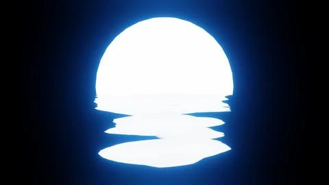 Blue Moon reflection in water or the ocean on black background. Illustrazione stock